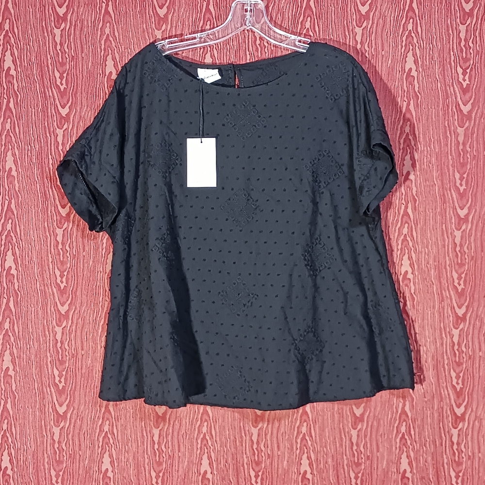DREAMS Black Short Sleeve Blouse Women's NWT